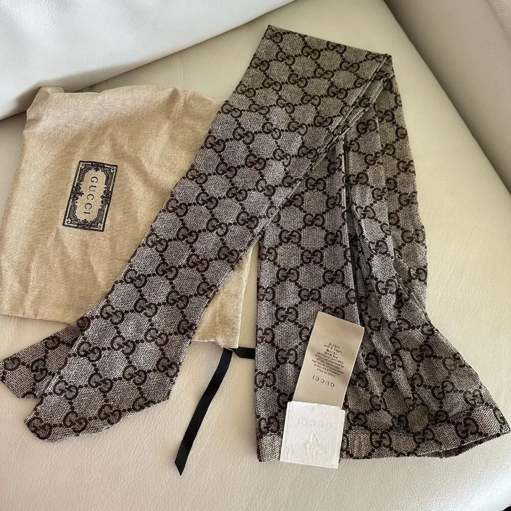 NEW Gucci Tights Brown GG Print Supreme Size M - Picture 4 of 8